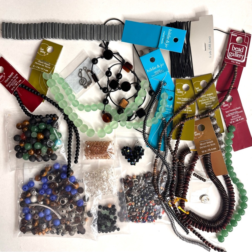 Lot of Mixed Craft Beads, Crystals, Findings Green, Blue, Brown, Black, Silver - Picture 7 of 7